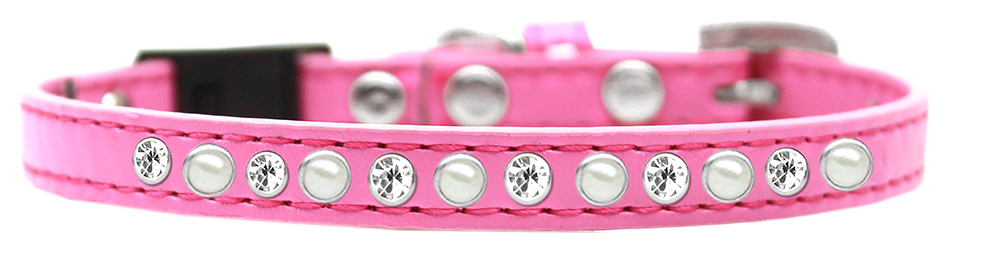 Pearl and Clear Jewel Breakaway Cat Collar Bright Pink Size 10